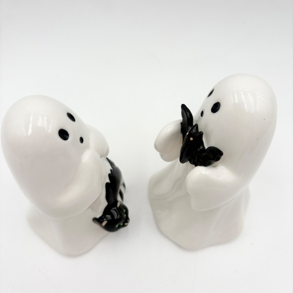 Halloween Tiered Tray Mini Ghost Black Cat Bat Ceramic Decor - Picture 3 of 6